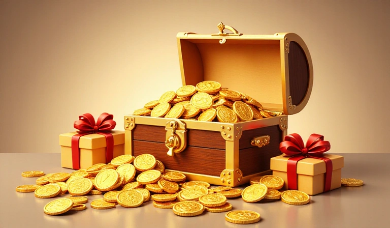 Daily bonus illustration with coins and gift boxes